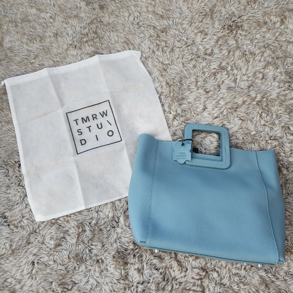 TMRW Studio Antonio Medium‎ Tote Denim Blue Pebbled Leather